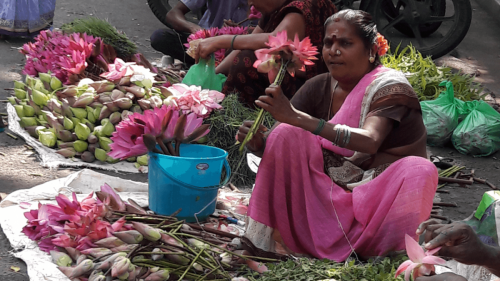 Flower seller outside the temple